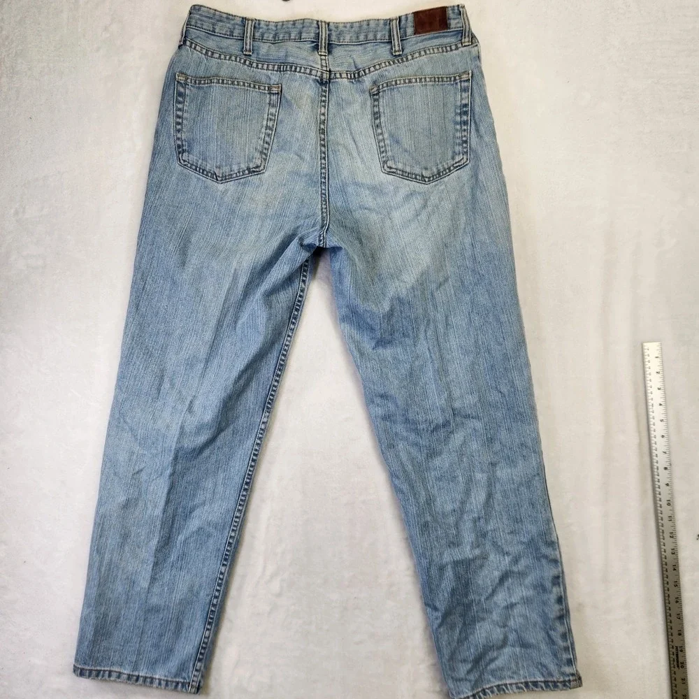 Lands End Mens Relaxed Fit Slightly Tapered Leg Light Wash‎ Denim Jeans 36x30
